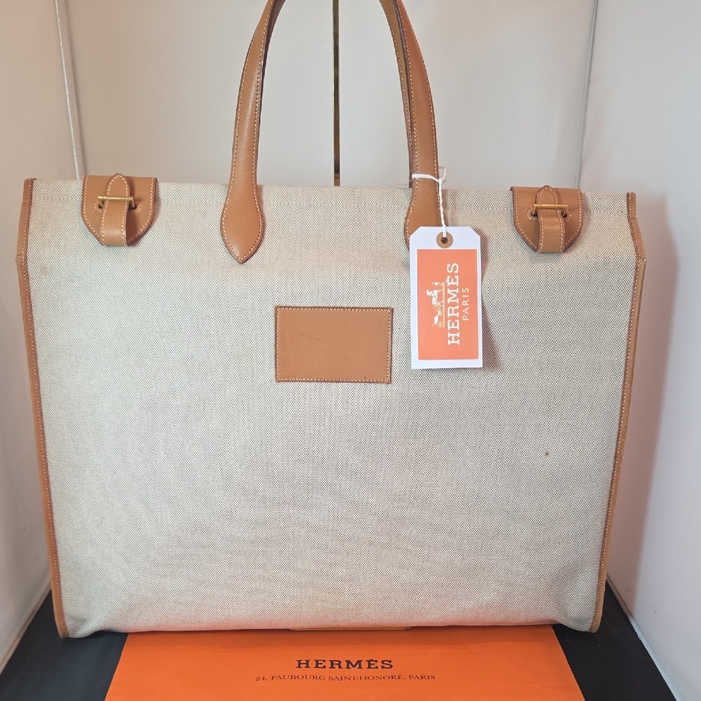 Hermès 2002 Cabas 50 Tote, Canvas & Barenia Leather & Suede Collectors Piece